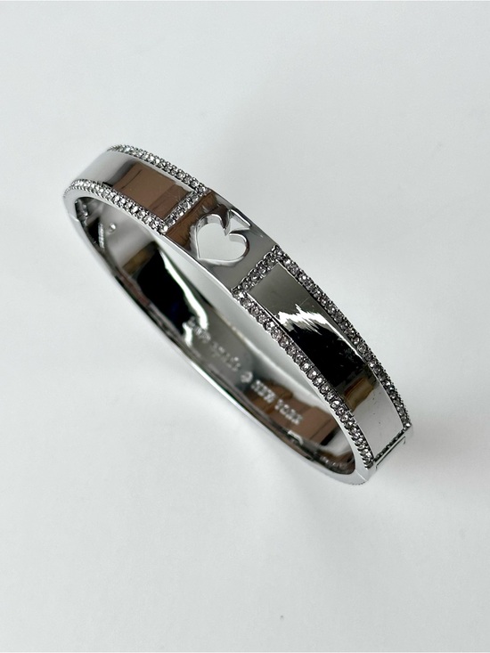 kate spade Jewelry - Y2K Kate Spade New York Silver Tone Crystal Spade Hinged Bangle Bracelet